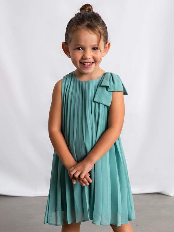 Vestido Plissado Laço Menina
